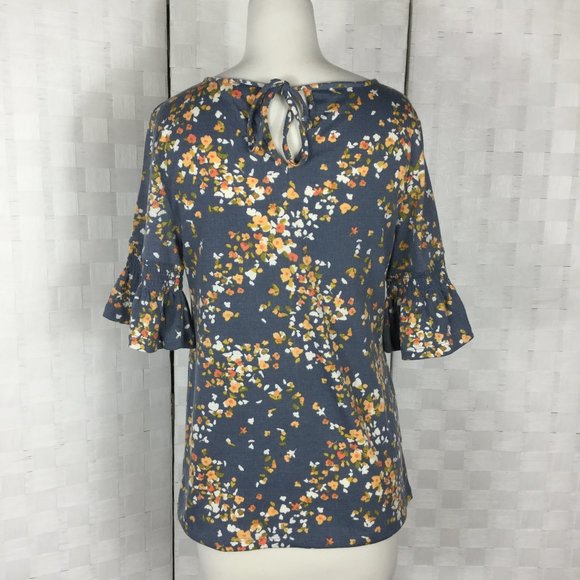 LC Lauren Conrad Blue Floral Top, Bell Sleeves - Picture 2 of 4